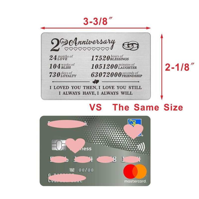 DEGASKEN 2 Year Anniversary Steel Gifts Wallet Card for Men Him Boyfriend, Second 2nd Yr Wedding Anniversary Keepsake Gift for Husband Wife Her - Image 3
